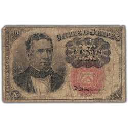 Front of an ungraded United States 1874 10 Cents Fractional Currency note (Fifth Issue, Series of 1874, Circulated condition, Serial/SKU: US9999), featuring a portrait vignette of Secretary of the Treasury William M. Meredith, red Treasury seal, green key seal embellishment, and signature facsimiles.