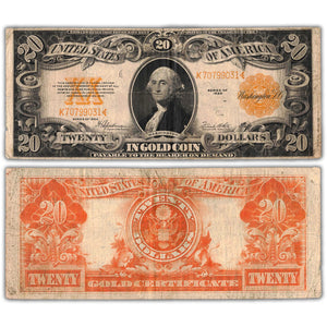 United States 1922 $20 Gold Certificate Note - Minor Pinholes