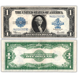 Composite view showing the front and back of an ungraded United States 1923 $1 Silver Certificate note (Large Size, Grade EF, Serial/SKU: N49167879D).