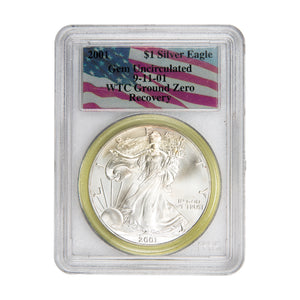 United States 2001 1oz $1 .999 Silver Eagle Coin - PCGS Gem UNC - WTC Ground Zero