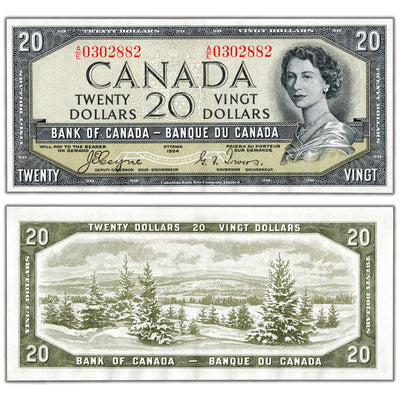SOLD $20 1954 Bank of Canada Note Devil Face A/E Prefix BC-33a - EF/AU