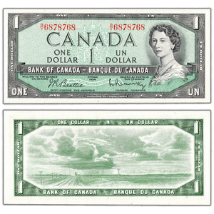 $1 1954 Bank of Canada Note Beattie-Rasminsky B/Y Prefix BC-37b - Neat Serial