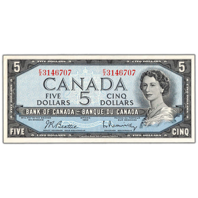$5 1954 Bank of Canada Note Beattie-Rasminsky E/X Prefix BC-39b - AU