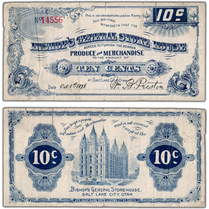 United States 1898 Bishop's General Store House 10 Cents Utah Note - Tears