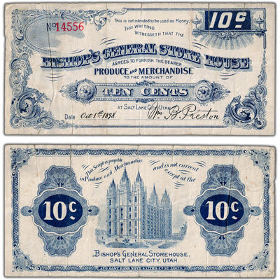SOLD United States 1898 Bishop's General Store House 10 Cents Utah Note - Tears