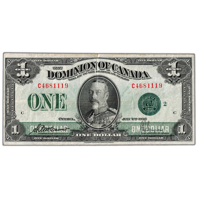 $1 1923 Dominion of Canada Note Green Seal Series C DC-25j - VF