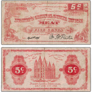 United States 1898 Bishop's General Store House 5 Cents Utah Note - Large Tear/Issues