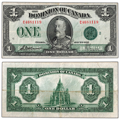 $1 1923 Dominion of Canada Note Green Seal Series C DC-25j - VF