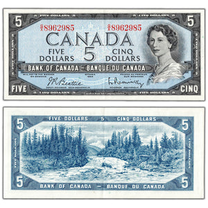 $5 1954 Bank of Canada Note Beattie-Rasminsky G/X Prefix BC-39b - AU