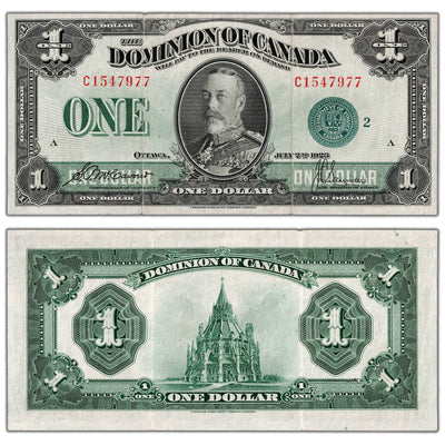$1 1923 Dominion of Canada Note Green Seal Series C DC-25j - VF/EF
