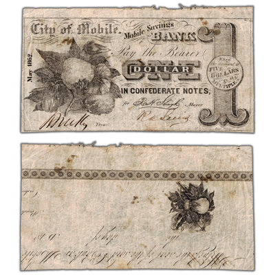 United States 1862 $1 City of Mobile Savings Bank Note - Circulated
