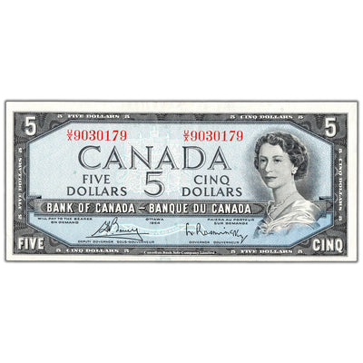 $5 1954 Bank of Canada Note Bouey-Rasminsky U/X Prefix BC-39c - EF