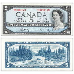 $5 1954 Bank of Canada Note Bouey-Rasminsky U/X Prefix BC-39c - EF