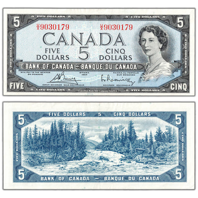 $5 1954 Bank of Canada Note Bouey-Rasminsky U/X Prefix BC-39c - EF