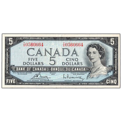 $5 1954 Bank of Canada Note Bouey-Rasminsky T/X Prefix BC-39c - EF