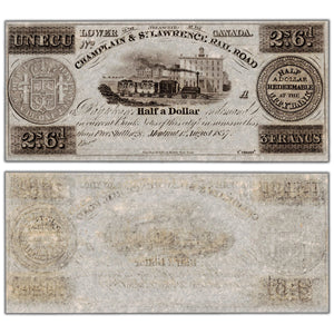 1 Ecu $1/2 1837 Champlain &amp; St. Lawrence Rail Road Note Remainder Note - UNC