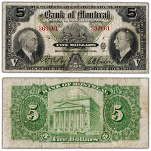 $5 1935 Bank of Montreal Chartered Note #505-60-02 - Fine (pinholes)