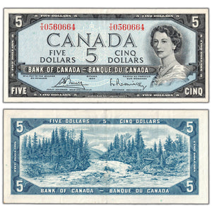 $5 1954 Bank of Canada Note Bouey-Rasminsky T/X Prefix BC-39c - EF