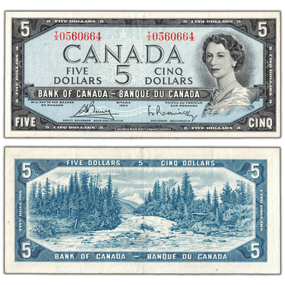 $5 1954 Bank of Canada Note Bouey-Rasminsky T/X Prefix BC-39c - EF