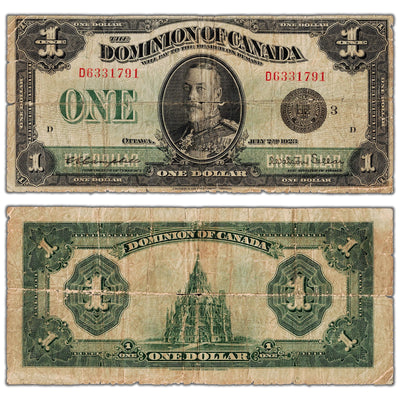 $1 1923 Dominion of Canada Note Black Seal Series D DC-25n - Holes/Tears