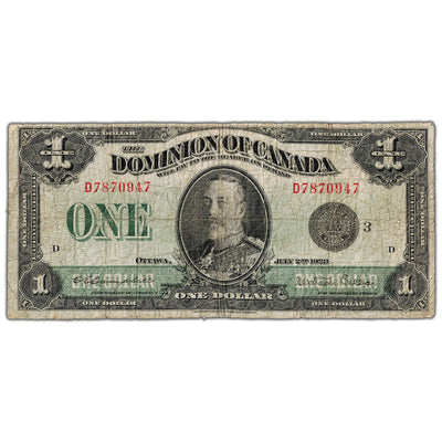 $1 1923 Dominion of Canada Note Black Seal Series D DC-25n - VG