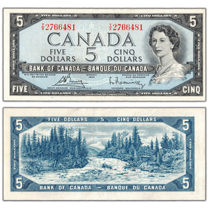 $5 1954 Bank of Canada Note Bouey-Rasminsky T/X Prefix BC-39c - EF