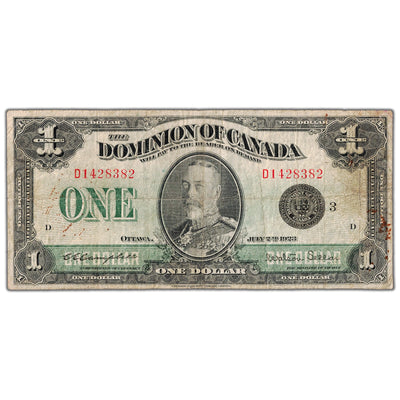 $1 1923 Dominion of Canada Note Black Seal Series D DC-25n - Minor Rust