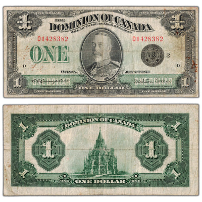 $1 1923 Dominion of Canada Note Black Seal Series D DC-25n - Minor Rust