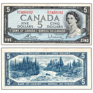 $5 1954 Bank of Canada Note Bouey-Rasminsky R/X Prefix BC-39c - EF