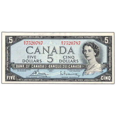 $5 1954 Bank of Canada Note Bouey-Rasminsky R/X Prefix BC-39c - AU