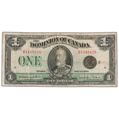 $1 1923 Dominion of Canada Note Black Seal Series D DC-25n - VG/F