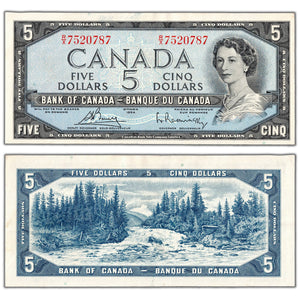 $5 1954 Bank of Canada Note Bouey-Rasminsky R/X Prefix BC-39c - AU