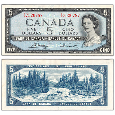 $5 1954 Bank of Canada Note Bouey-Rasminsky R/X Prefix BC-39c - AU