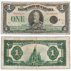 $1 1923 Dominion of Canada Note Black Seal Series D DC-25n - VG/F
