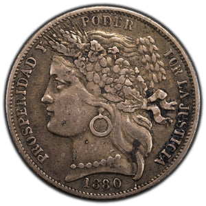 SOLD Peru 1880-B 1 One Peseta Silver Coin KM #200 - One Year Type