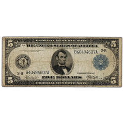 United States 1914 $5 Federal Reserve Note New York - VG/F