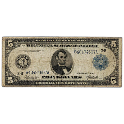 United States 1914 $5 Federal Reserve Note New York - VG/F