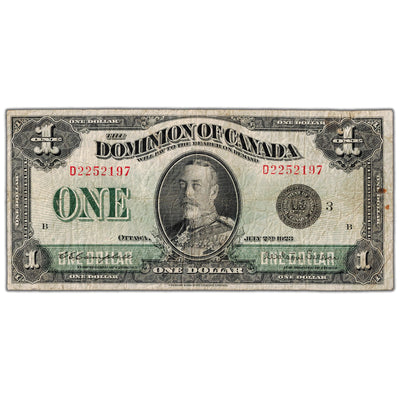 $1 1923 Dominion of Canada Note Black Seal Series D DC-25n - Fine