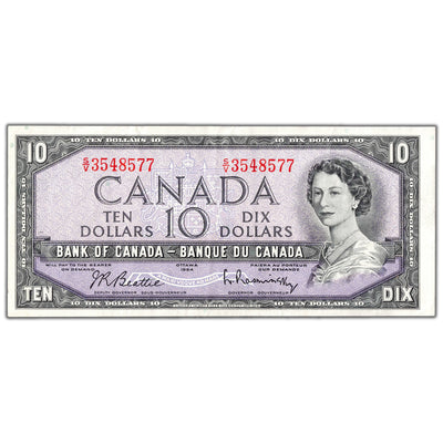 $10 1954 Bank of Canada Note Beattie-Rasminsky S/V Prefix BC-40b - VF/EF