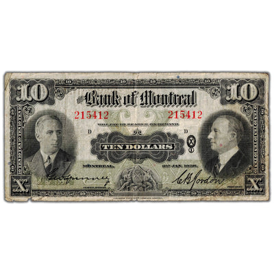 Bank of Montreal 1938 $10 Chartered Note #505-62-04 - Minor Issues