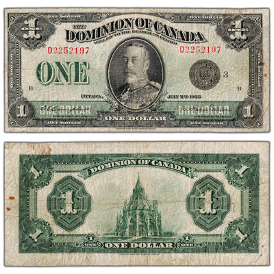 $1 1923 Dominion of Canada Note Black Seal Series D DC-25n - Fine