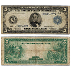 United States 1914 $5 Federal Reserve Note New York - VG/F