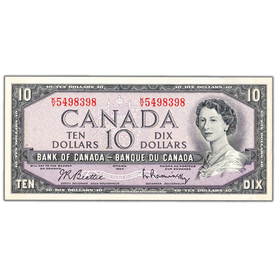 SOLD $10 1954 Bank of Canada Note Beattie-Rasminsky K/V Prefix BC-40b - AU+