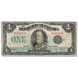 $1 1923 Dominion of Canada Note Black Seal Series D DC-25n - Fine