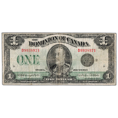 $1 1923 Dominion of Canada Note Black Seal Series D DC-25n - Fine