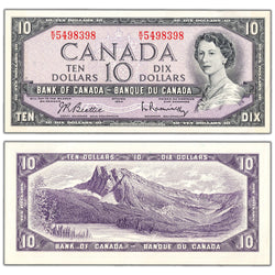 SOLD $10 1954 Bank of Canada Note Beattie-Rasminsky K/V Prefix BC-40b - AU+