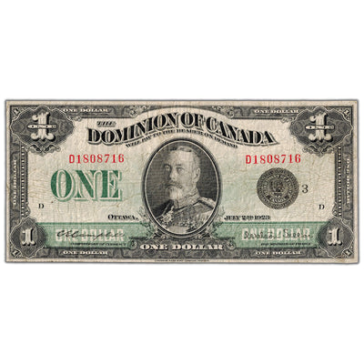 $1 1923 Dominion of Canada Note Black Seal Series D DC-25n - VG/F