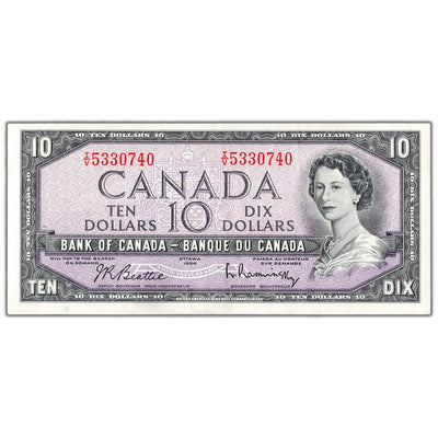 SOLD $10 1954 Bank of Canada Note Beattie-Rasminsky I/V Prefix BC-40b - VF/EF