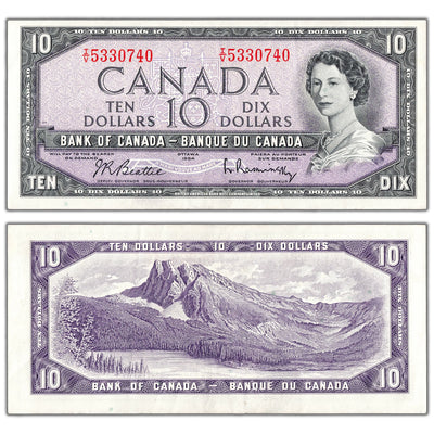 SOLD $10 1954 Bank of Canada Note Beattie-Rasminsky I/V Prefix BC-40b - VF/EF