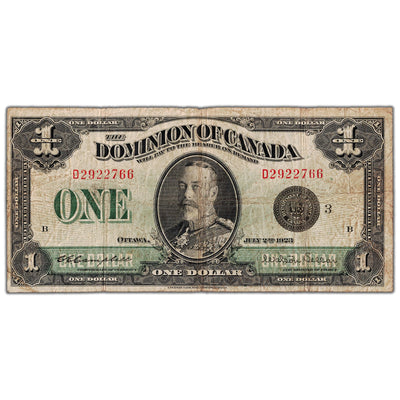 $1 1923 Dominion of Canada Note Black Seal Series D DC-25n - VG/F